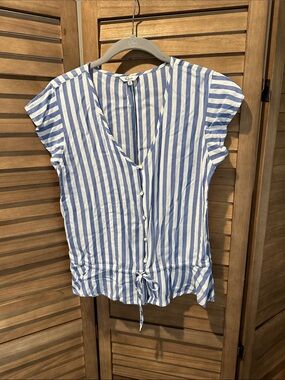 Rails ~ Flutter Sleeve Top ~ White/Blue ~ S